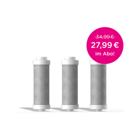BRITA LARQ Filter Set 3 Pack Drei LARQ Filter für die BRITA LARQ iQ nebeneinander vor einem beigen Hintergrund.