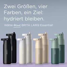 BRITA LARQ Essential Flaschen in zwei Größen und vier Farben.