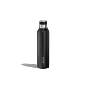 Kleine schwarze BRITA sodaTRIO Edelstahlflasche   Eine kleine schwarze BRITA sodaTRIO Edelstahlflasche