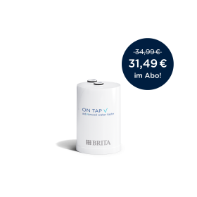 ON TAP V Filterkartusche vor weißem Hintergrund. ON TAP V Filterkartusche vor einem weißen Hintergrund.