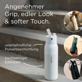 Weiße BRITA LARQ Flasche mit Pulverbeschichtung und Edelstahl.