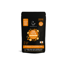 Vorderseite einer Flavour-Mix Verpackung Die Vorderseite der Teaballs Black Collection. Sie hat ein orangenefarbenes Logo.