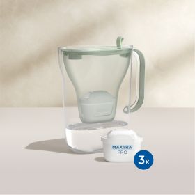 Ein Tischwasserfilter Style eco in der Farbe grün mit 3 MAXTRA PRO ALL-IN-1 Wasserfilterkartuschen