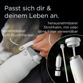 BRITA LARQ iQ mit abnehmbarem Soft-Touch-Henkel und Strohhalm.