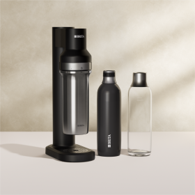 BRITA Wassersprudler sodaTRIO in schwarz mit Edelstahlflasche und Glasflasche