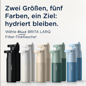 BRITA LARQ Flaschen in zwei Größen und vier Farben.