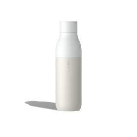 Große LARQ Wasserfilterflasche Pure Vis in Granite White vor einem weißen Hintergrund. 
